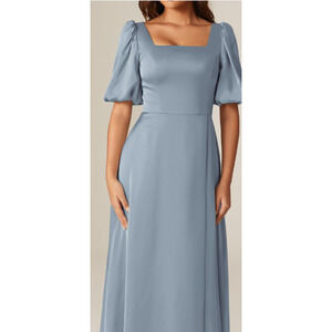 AW BRIDAL 12 L dusty blue Etta satin formal bridesmaid  party maxi dress NEW b84